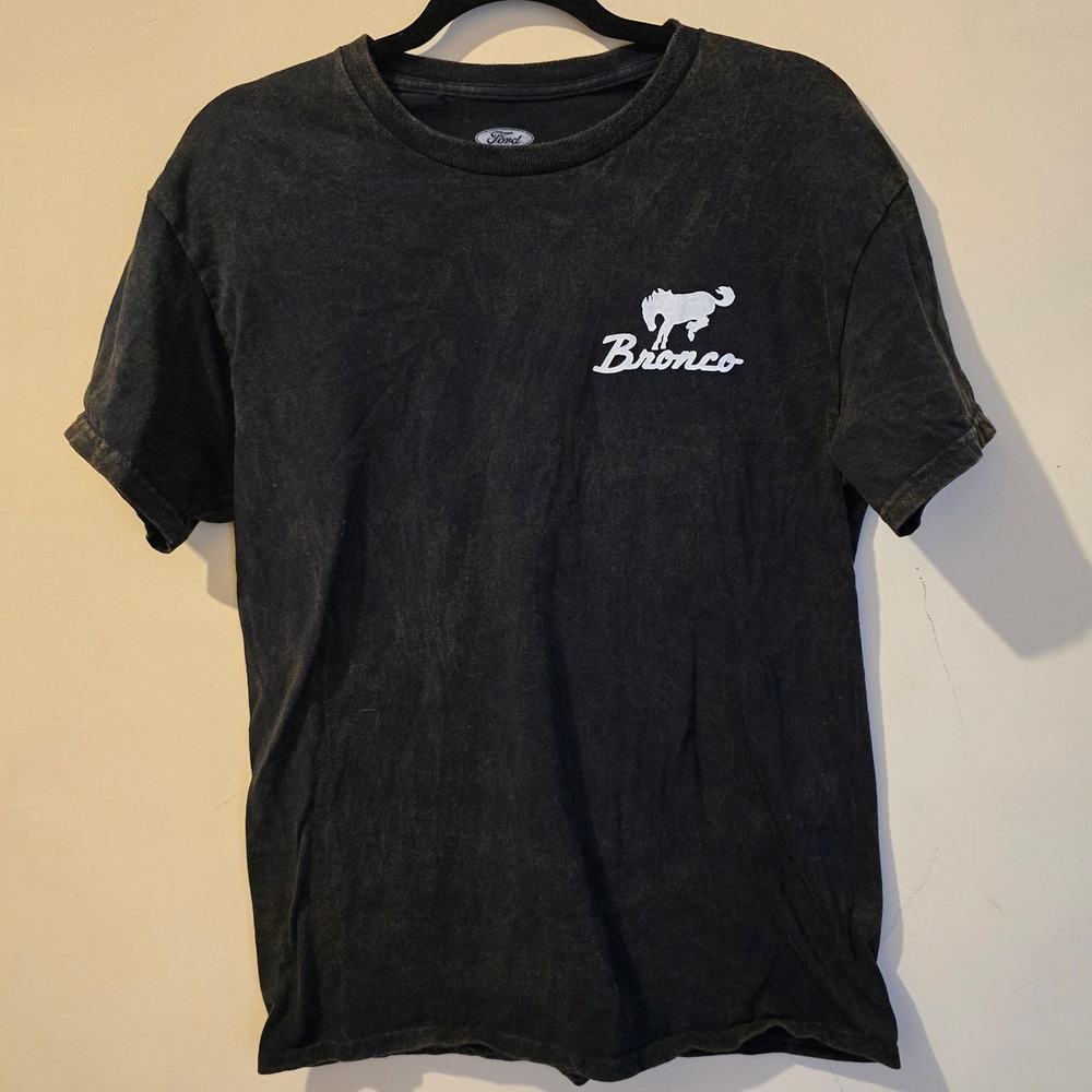 Ford Bronco T-Shirt Women Medium Black Acid Wash Graphic Tee Retro Truck Logo